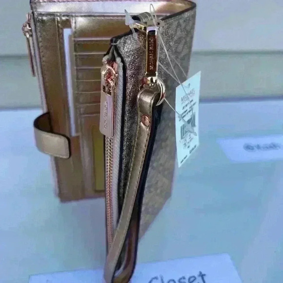 Michael Kors Double Zip Wristlet Wallet MK Signature Rose Gold - Picture 5 of 8